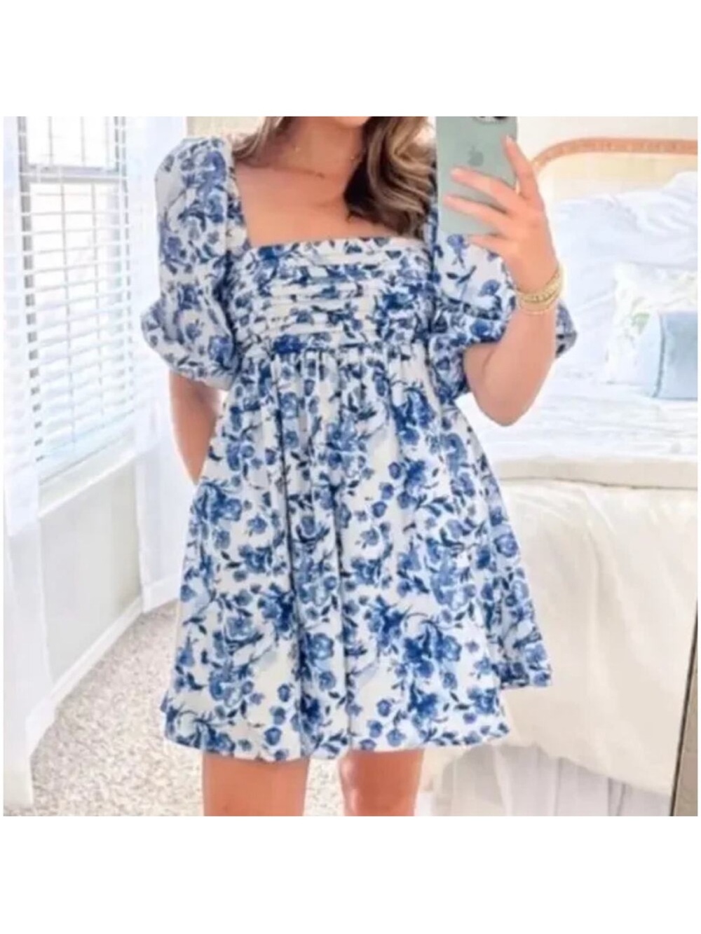 Abercrombie Emerson blue floral puff sleeve mini dress